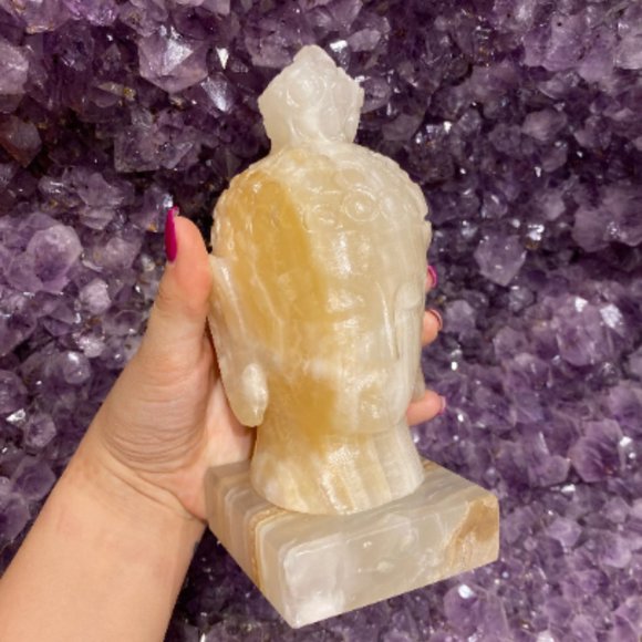 Amber Onyx Buddha Head Lamp with Bulb and Cord, Fun Lights, Unique Lighting, Art - Picture 5 of 9